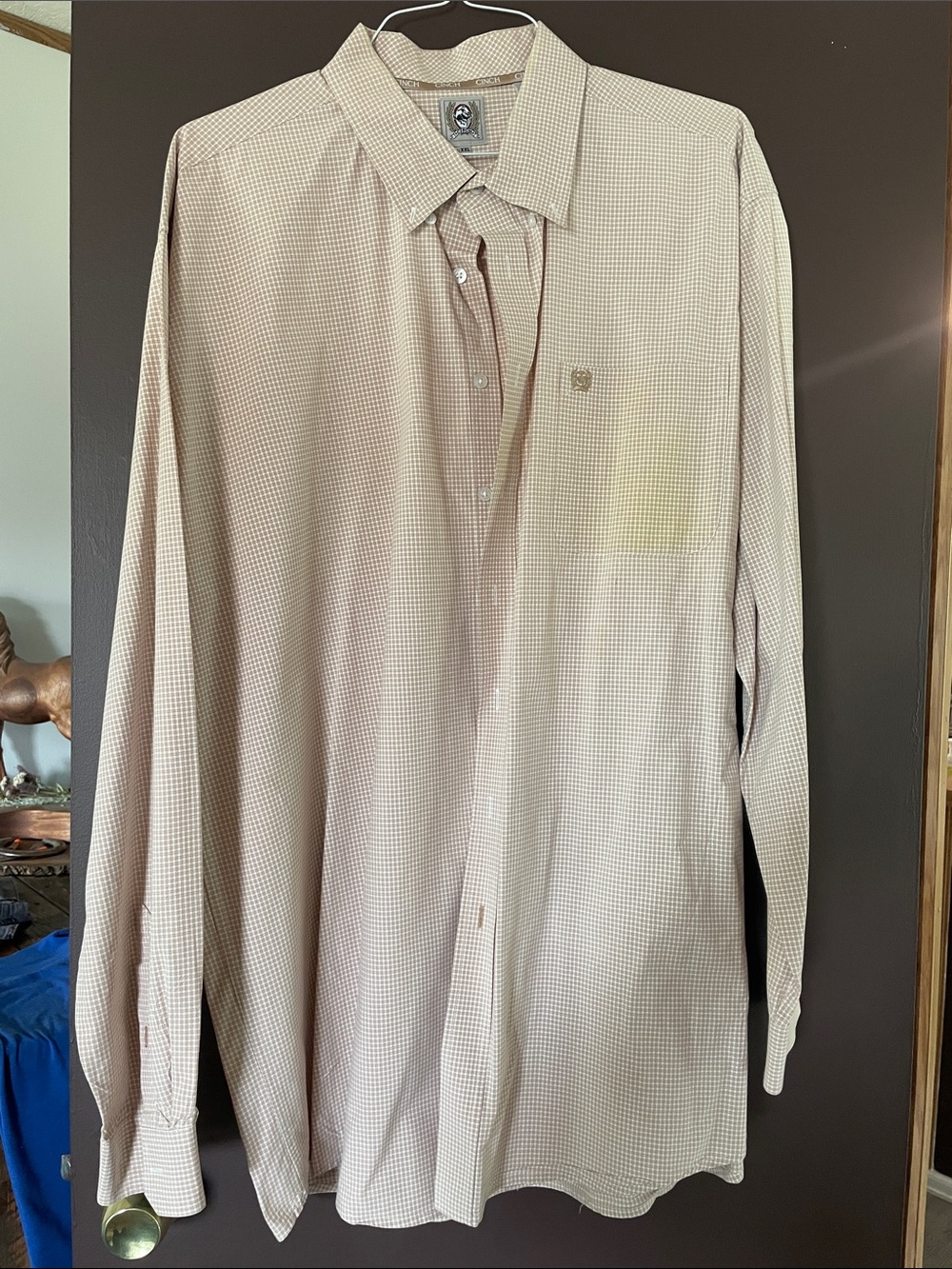 Cinch Men's Beige and White Micro-Check Dress Shirt